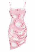 Pink Abstract Print Ruched Mini Dress