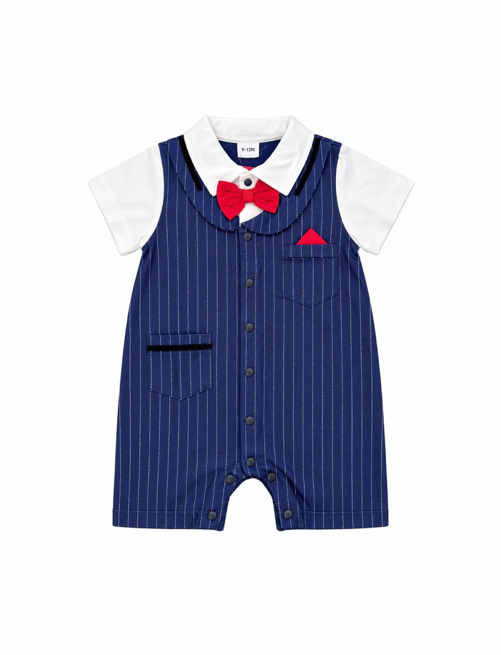 Baby Boy Gentleman Bow Tie Navy Striped Romper
