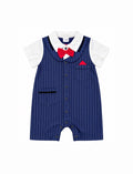 Baby Boy Gentleman Bow Tie Navy Striped Romper