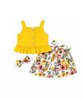 Baby Girl Yellow Ruffle Top & Floral Skirt Set with Headband
