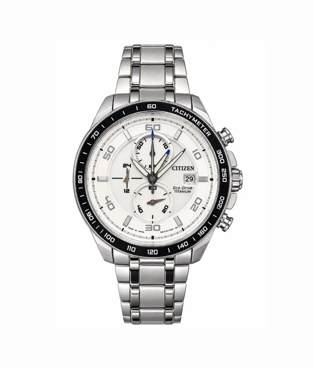 Citizen Eco-Drive Chronograph CA0341-52A – Super Titanium, White Dial