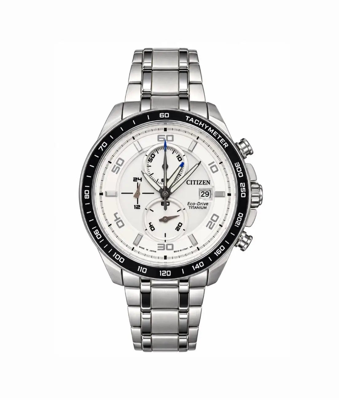Citizen Eco-Drive Chronograph CA0341-52A – Super Titanium, White Dial