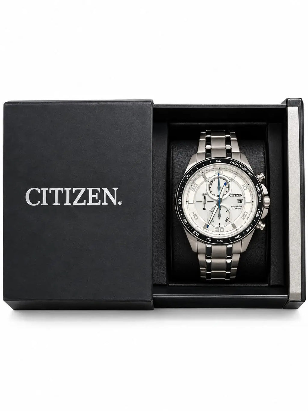 Citizen Eco-Drive Chronograph CA0341-52A – Super Titanium, White Dial