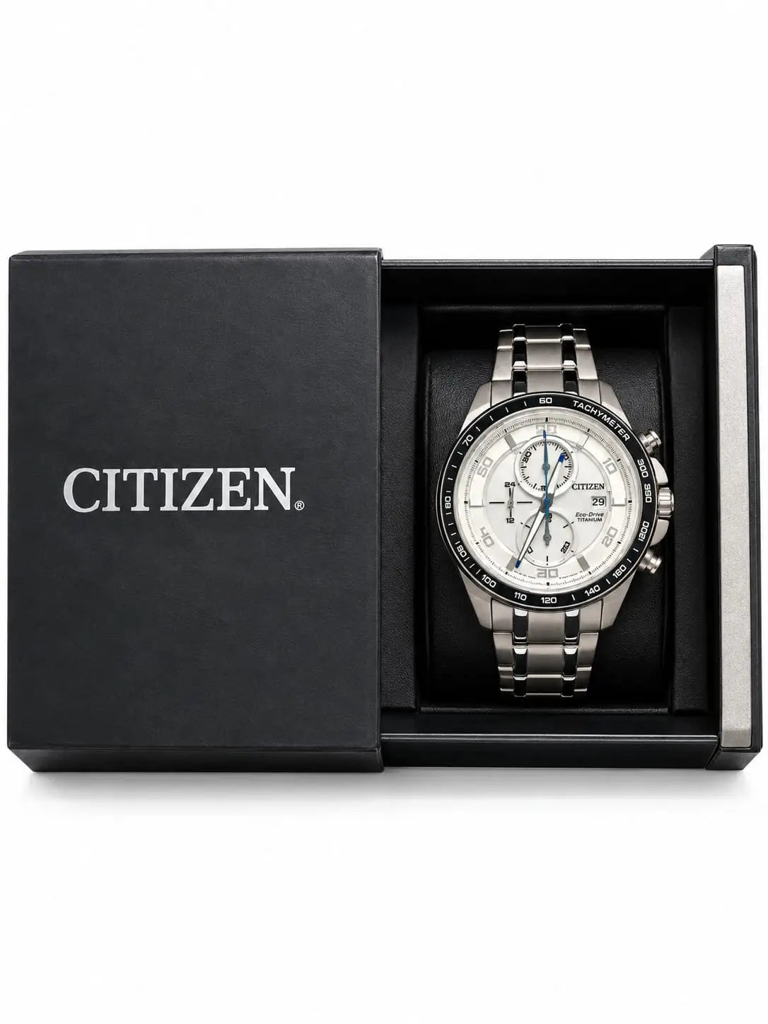 Citizen Eco-Drive Chronograph CA0341-52A – Super Titanium, White Dial