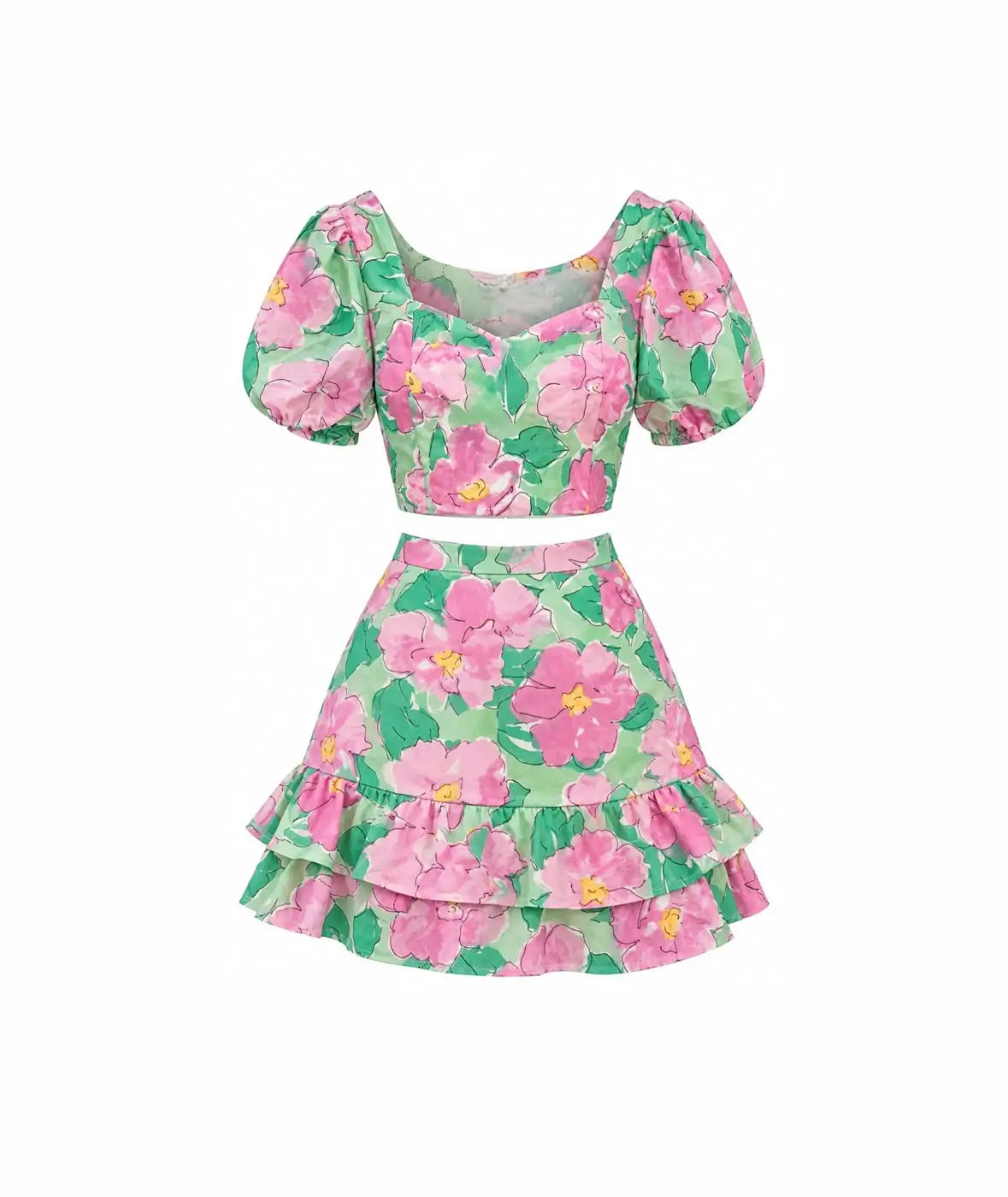 Closet Floral Puff-Sleeve Two-Piece Set – Size M
