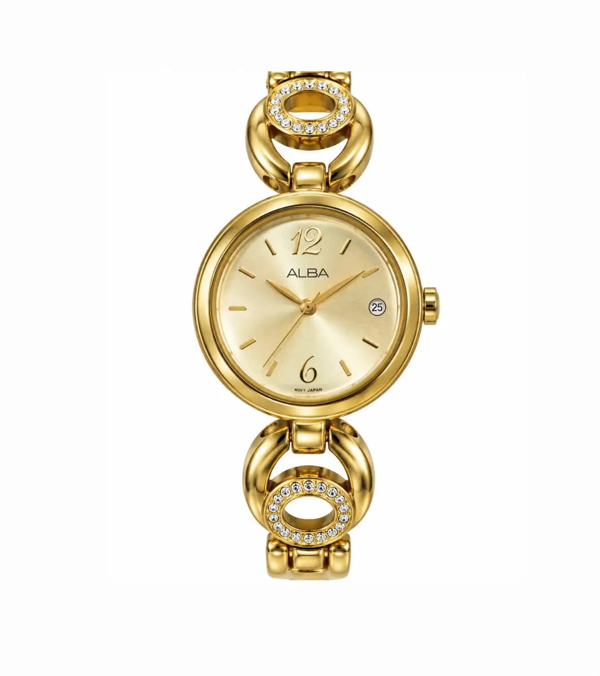 ALBA Women’s Gold-Tone Watch – Champagne Dial with Crystal Bracelet – Used