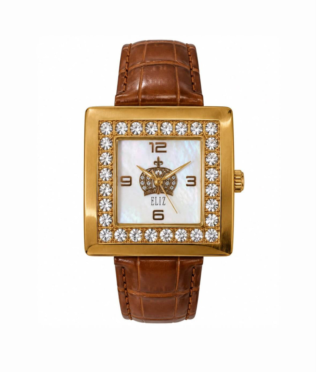 ELIZ Women’s Gold-Tone Watch – Mother-of-Pearl Dial & Crystal Detail – Used