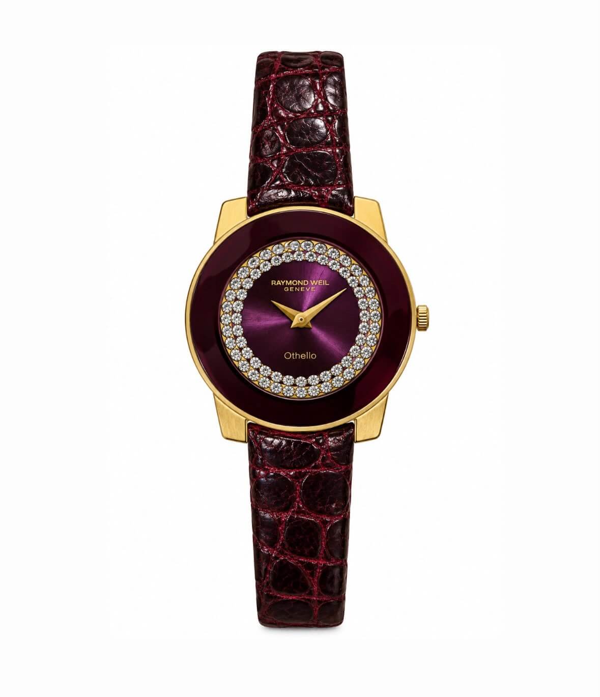 Raymond Weil Genève Othello Women’s Watch – Burgundy Dial, Gold-Tone Case – Used