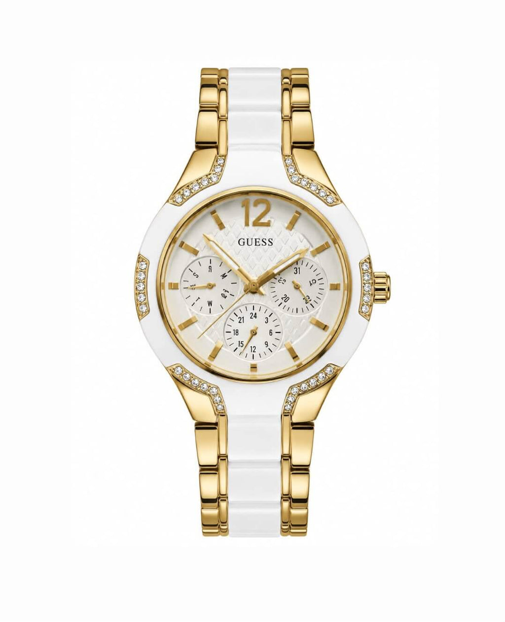 GUESS WaterPro W0556L2 Women’s Gold-Tone & White Quartz Watch with Crystal Accents