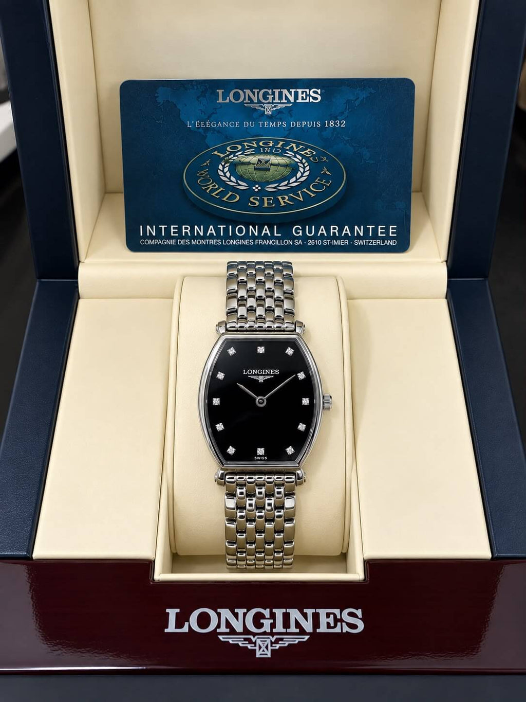 Longines La Grande Classique Women’s Swiss Quartz Watch – Black Dial & Diamond Markers – Stainless Steel