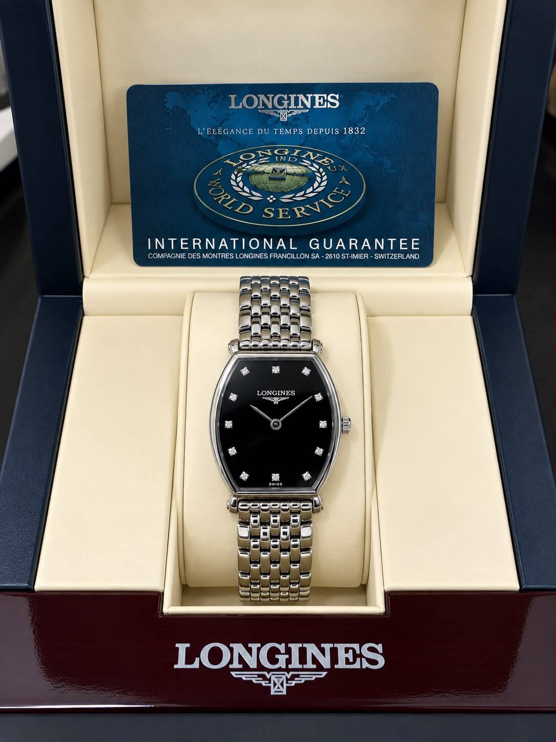 Longines La Grande Classique Women’s Swiss Quartz Watch – Black Dial & Diamond Markers – Stainless Steel