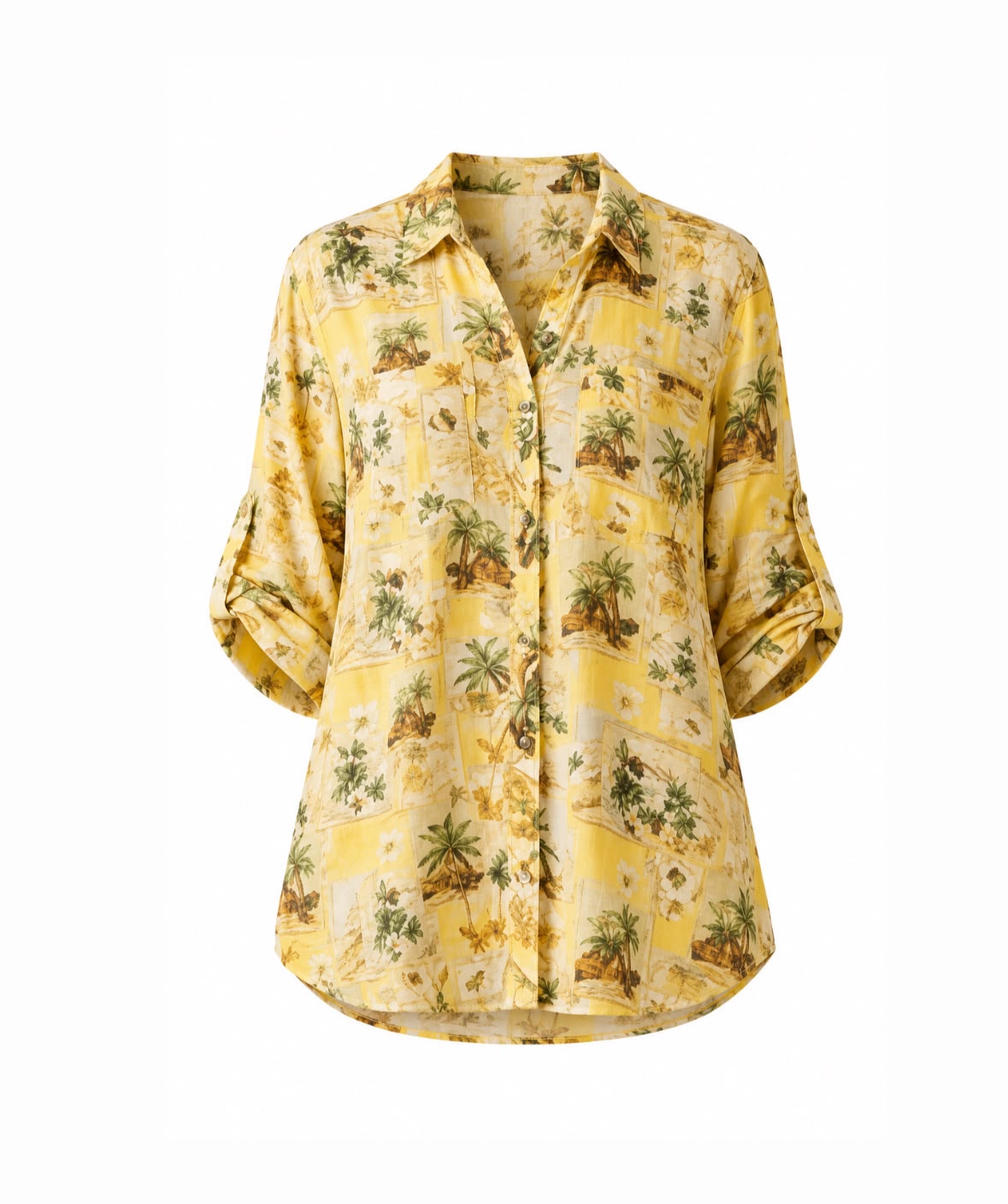 Yellow Tropical Print Button-Up Shirt – XL