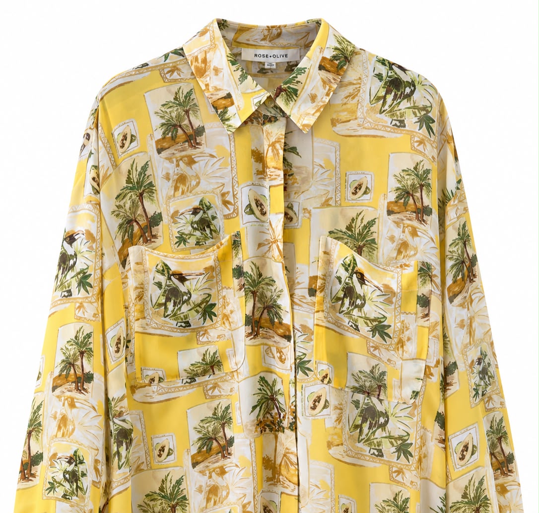 Yellow Tropical Print Button-Up Shirt – XL