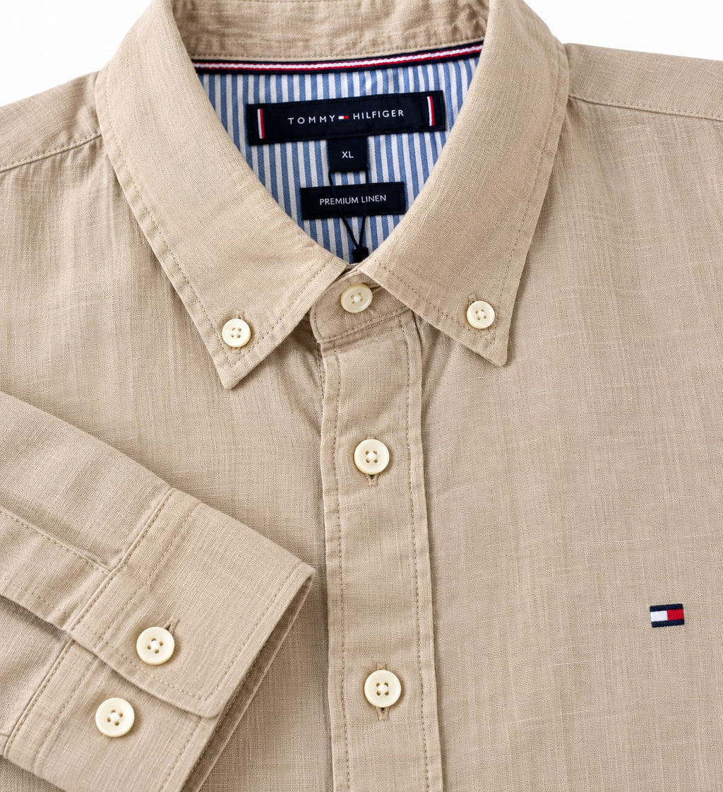 Tommy Hilfiger Premium Linen Button-Down Shirt – Beige – XL