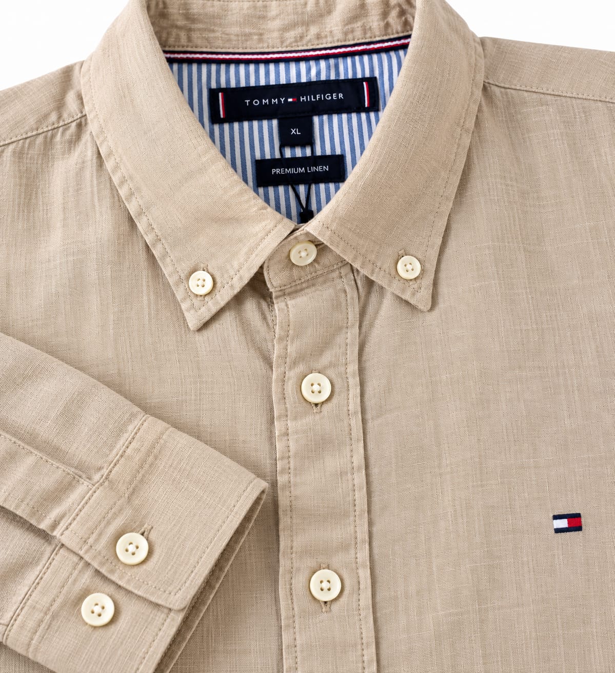 Tommy Hilfiger Premium Linen Button-Down Shirt – Beige – XL