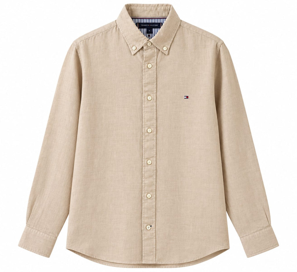 Tommy Hilfiger Premium Linen Button-Down Shirt – Beige – XL
