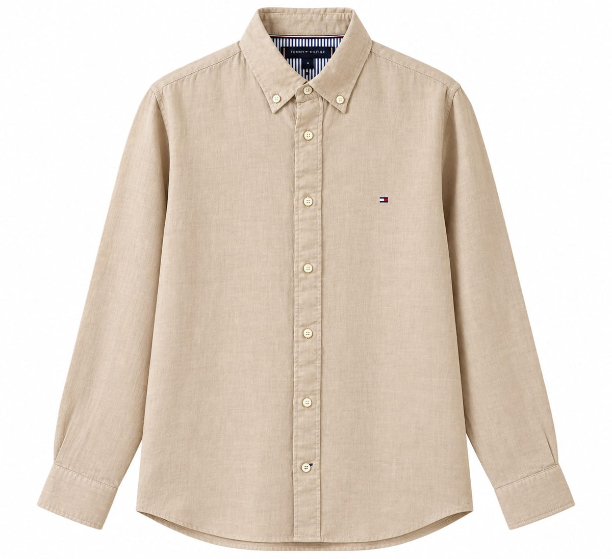 Tommy Hilfiger Premium Linen Button-Down Shirt – Beige – XL