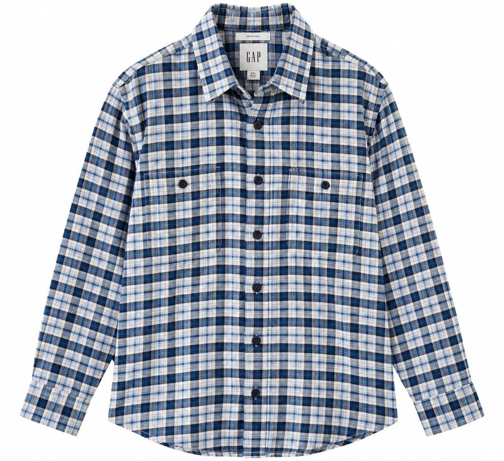 GAP Untucked Plaid Flannel Shirt – Blue & White – XXL