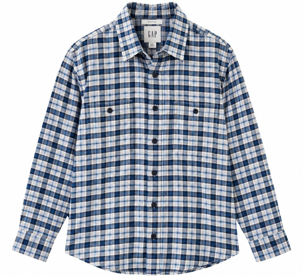 GAP Untucked Plaid Flannel Shirt – Blue & White – XXL