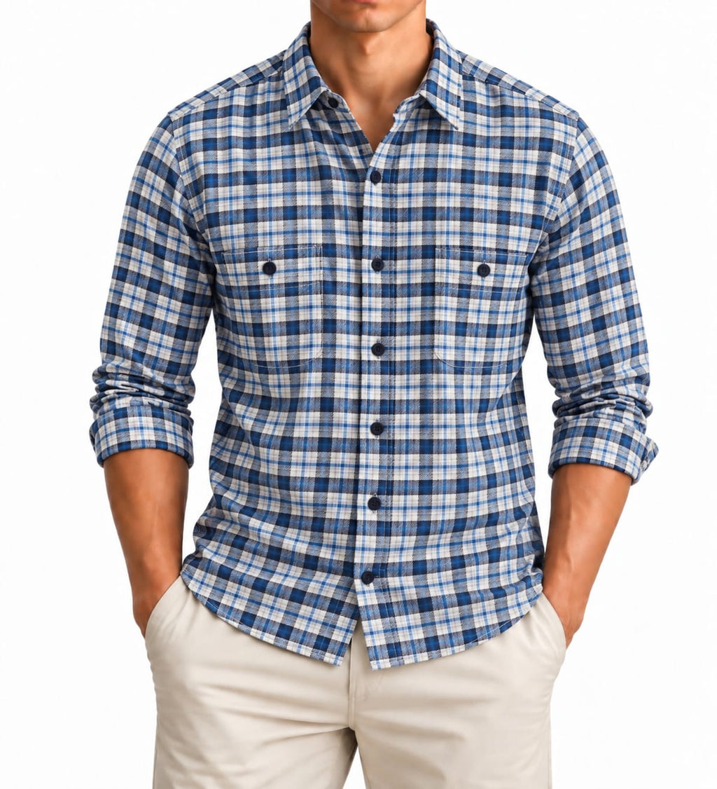 GAP Untucked Plaid Flannel Shirt – Blue & White – XXL