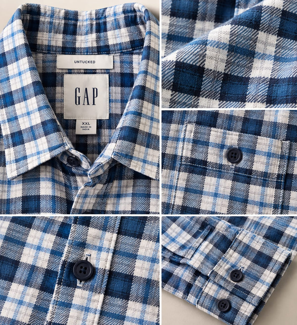 GAP Untucked Plaid Flannel Shirt – Blue & White – XXL