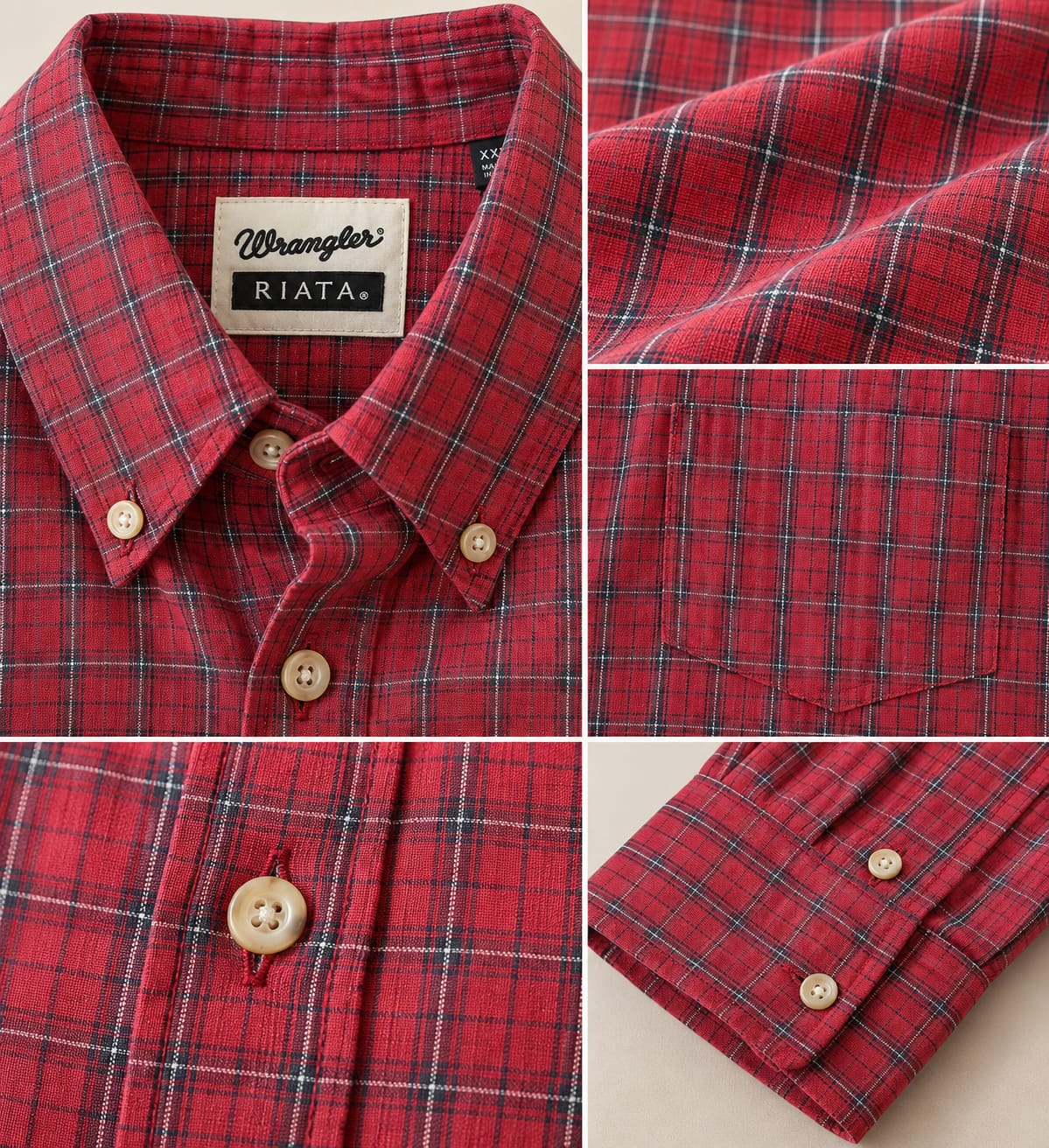 Wrangler Riata Plaid Button-Down Shirt – Red – XXL