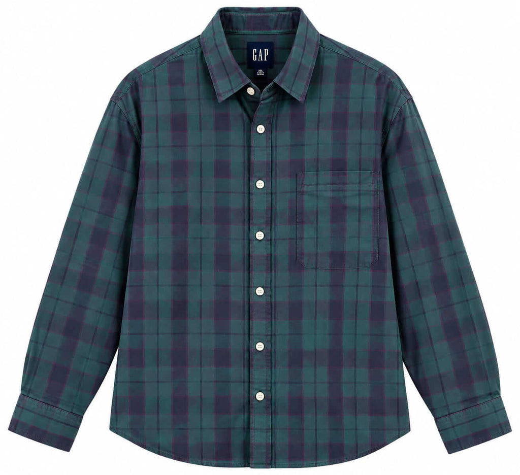 GAP Green & Purple Plaid Long-Sleeve Shirt – XXL
