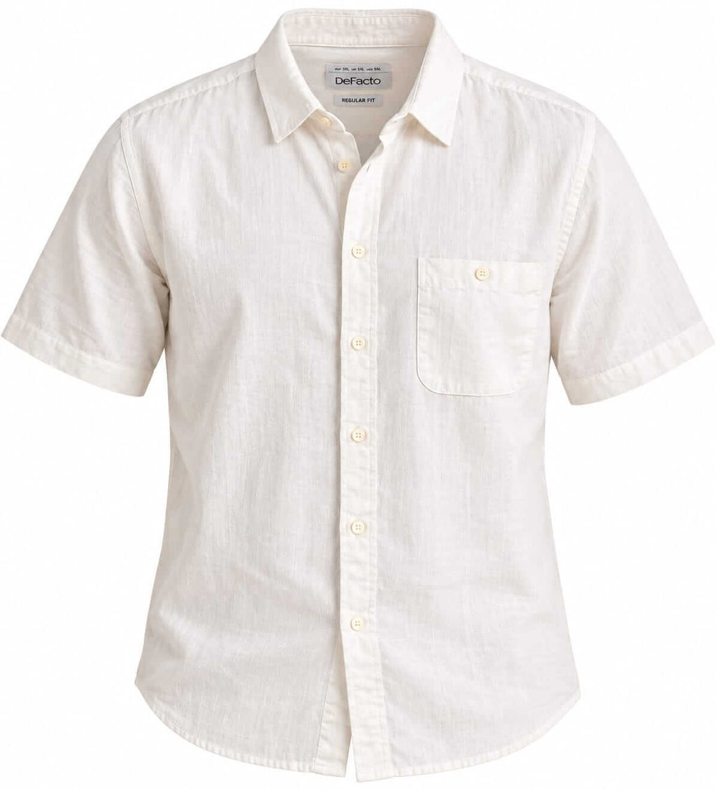 DeFacto White Linen Blend Regular Fit Shirt – 5XL