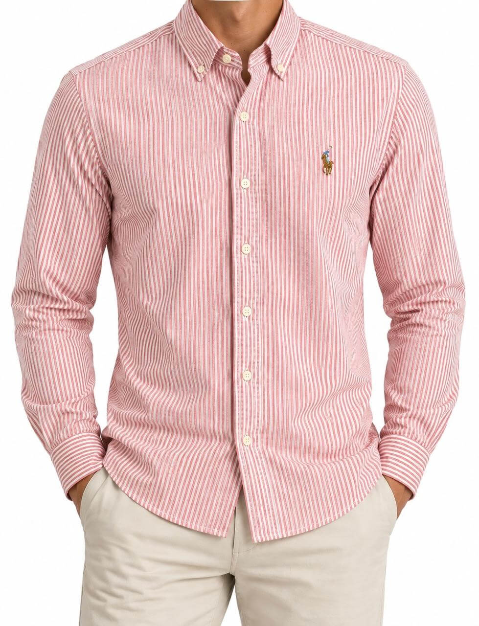 Polo Ralph Lauren Slim Fit Red & White Striped Button-Down Shirt