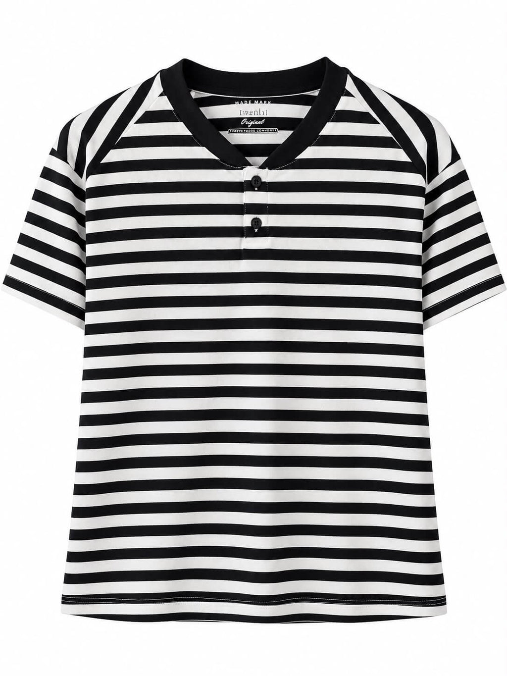 Twenty4 Original Black & White Striped Henley T-Shirt
