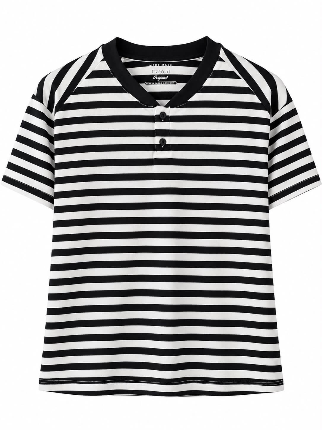 Twenty4 Original Black & White Striped Henley T-Shirt