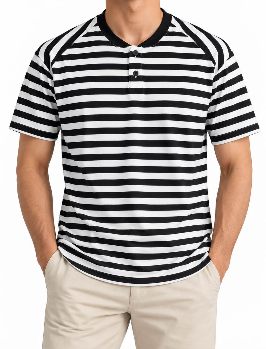 Twenty4 Original Black & White Striped Henley T-Shirt