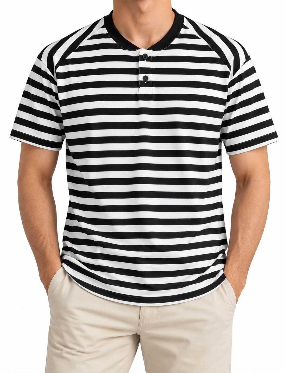 Twenty4 Original Black & White Striped Henley T-Shirt