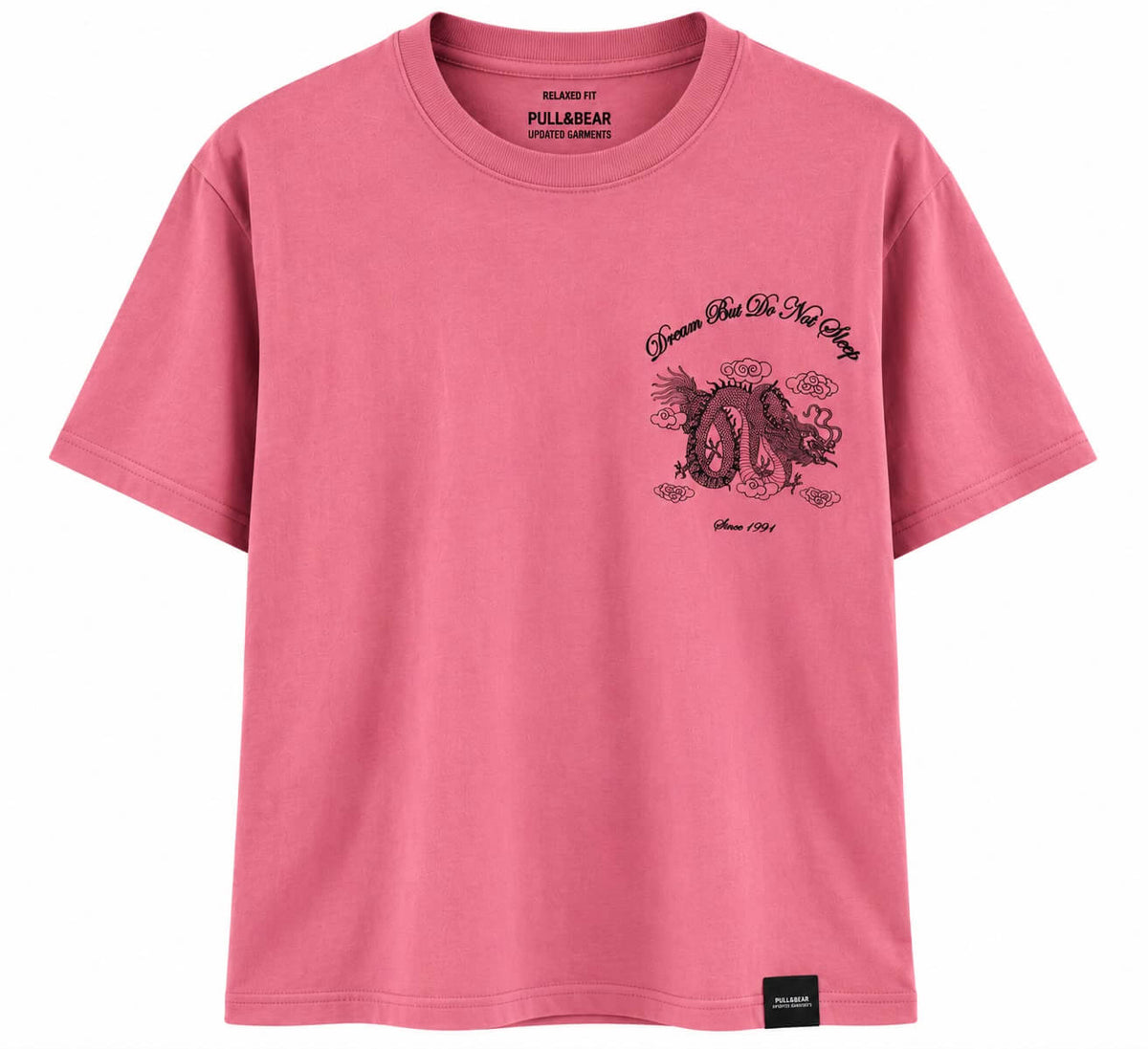 Pull&Bear Relaxed Fit Pink Dragon Graphic T-Shirt
