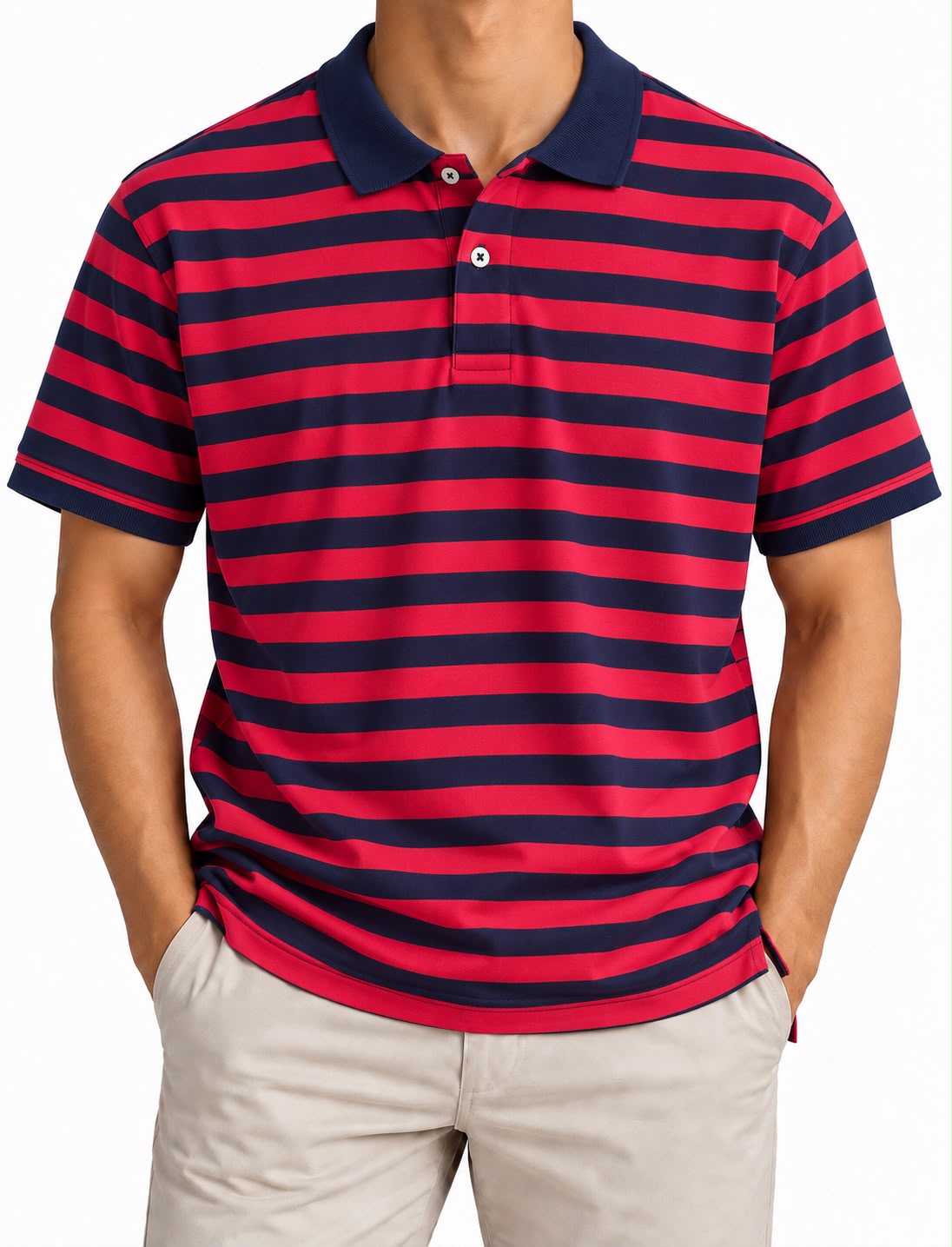 Red & Navy Striped Polo Shirt – Classic Fit