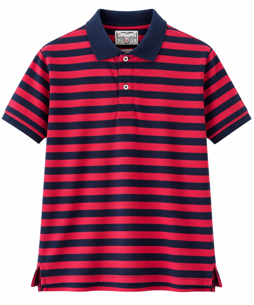Red & Navy Striped Polo Shirt – Classic Fit
