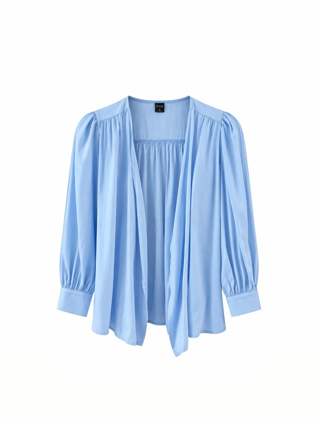 Dazy Light Blue Ruched Sleeve Blouse – M