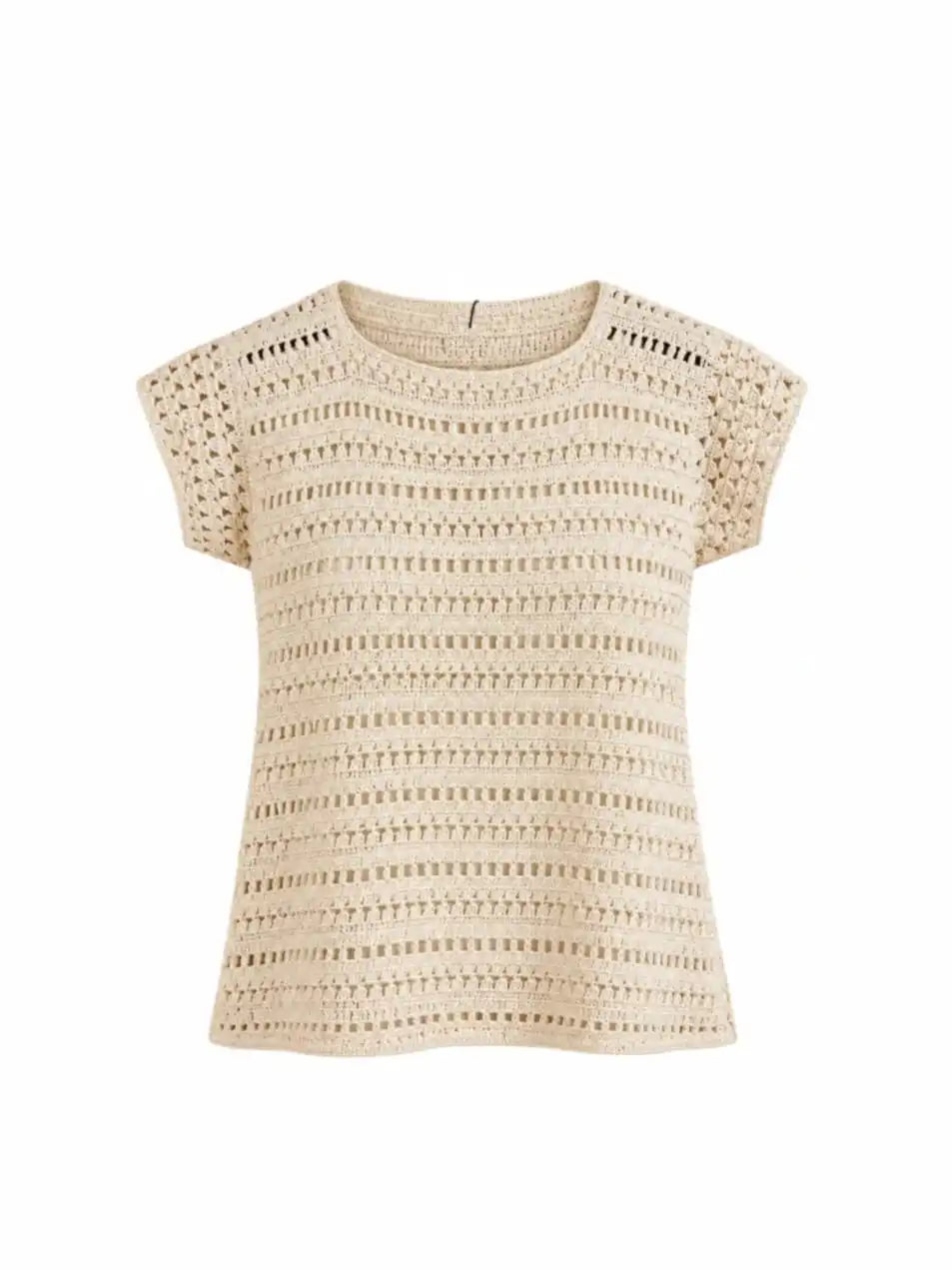 Cream Crochet Openwork Short-Sleeve Top
