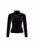 SHEIN Black Velvet Cut-Out Turtleneck Top – Size L