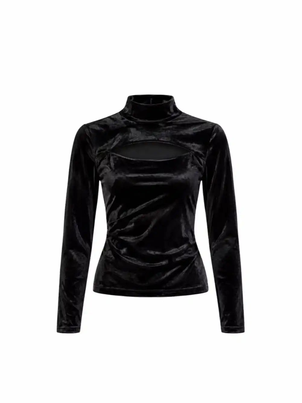 SHEIN Black Velvet Cut-Out Turtleneck Top – Size L