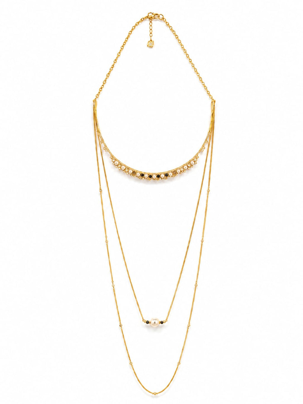 Swarovski East Long Necklace 5181457 – Gold Tone Layered Crystal & Pearl Necklace