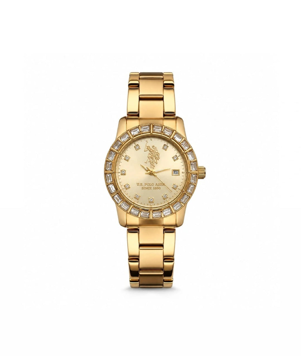 U.S. Polo Assn. Gold-Tone Crystal Bezel Women’s Watch