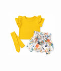 Baby Girl Solid Short-Sleeve Top & Shorts Set with Headband
